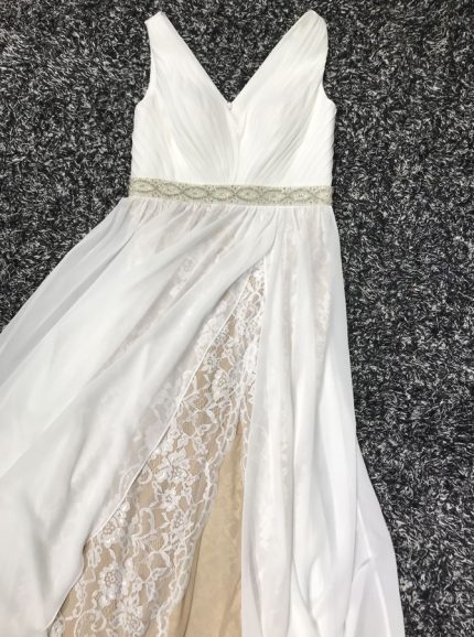 Chiffon Beach Wedding Dress,Casual Bridal Dress with Slit,Romantic Wedding Dress,11135
