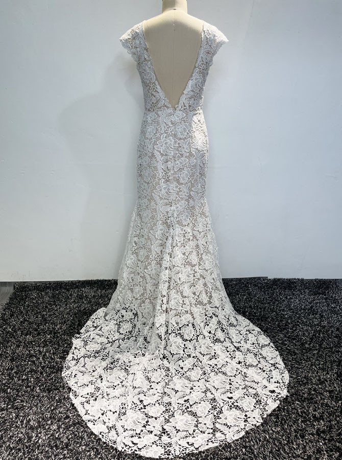 Boho Lace Wedding Dress,V-neck Destination Wedding Dress