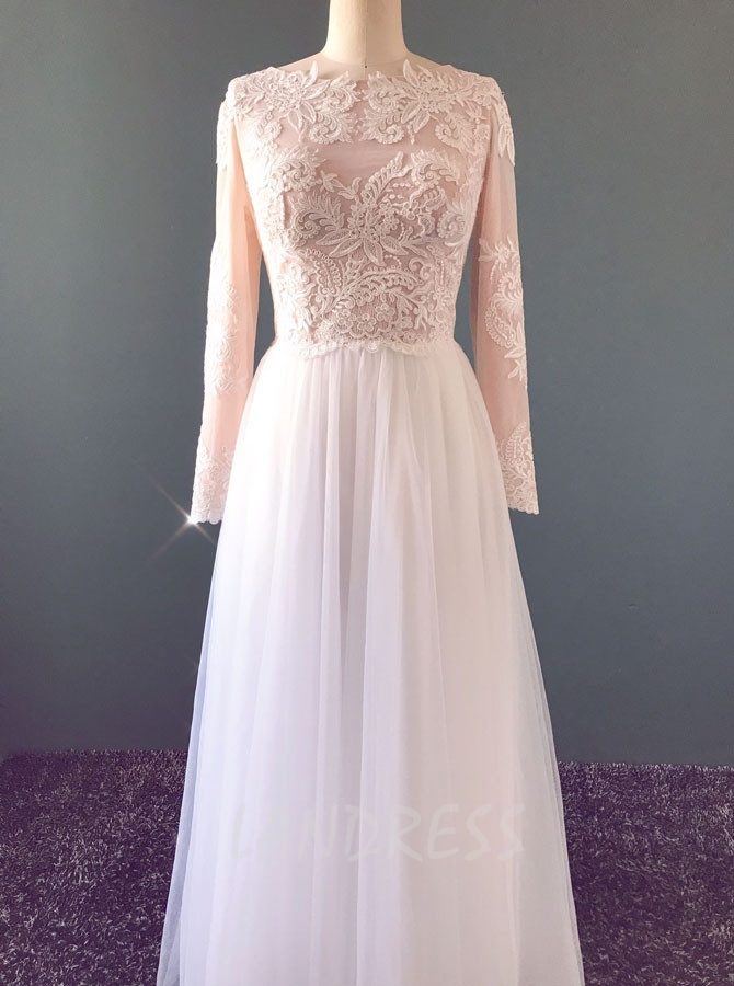 Modest Boho Wedding Dress with Sleeves,Destination Garden Wedding Dress