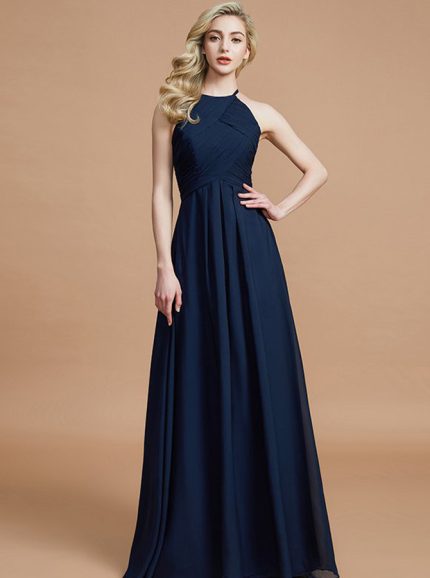 Dark Navy Bridesmaid Dresses,Elegant Long Bridesmaid Dress,11342