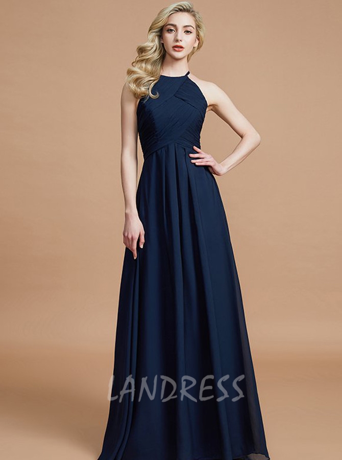 Dark Navy Bridesmaid Dresses,Elegant Long Bridesmaid Dress,11342