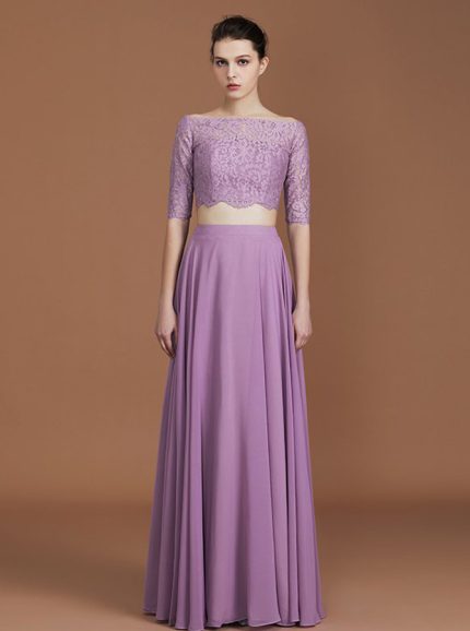 Lilac Two Piece Bridesmaid Dresses,Full Length Bridesmaid Dress,11339