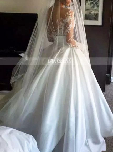 2 in 1 A-line Lace Bridal Gown,Long Sleeves Princess Wedding Gown,12258