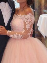 Champagne Ball gown Dress,Long Sleeves Wedding Gown,Off the Shoulder Bridal Gown,12019