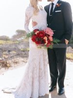 Fit and Flare Lace Wedding Dress with Long Sleeves,12227