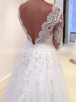 A-line V-neck Long Sleeves Wedding Dress,12270