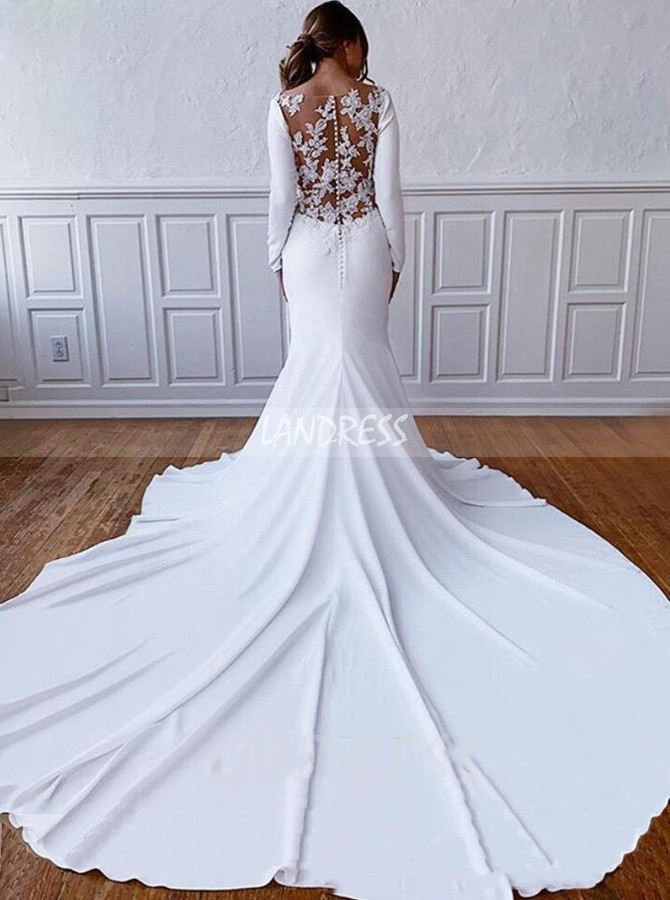 Modest Mermaid Crepe Wedding Dress with Long Sleeves,12204