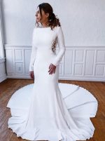 Modest Mermaid Crepe Wedding Dress with Long Sleeves,12204