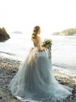 Dusty Blue Wedding Dress,Destination Dress for Photoshoot,12162