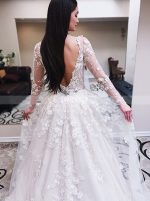 A-line See through V-neck Bridal Dress with Long Sleeves,12269
