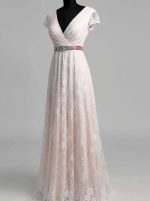 Vintage Lace Wedding Dress with Short Sleeves,V-neck Wedding Dress,12024