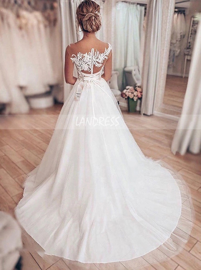 A-line Bridal Dress with Tulle Skirt,Garden Wedding Dress - Landress.co.uk