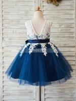 A-line Flower Girl Dress with belt,Knee Length Birthday Party Dress,11822