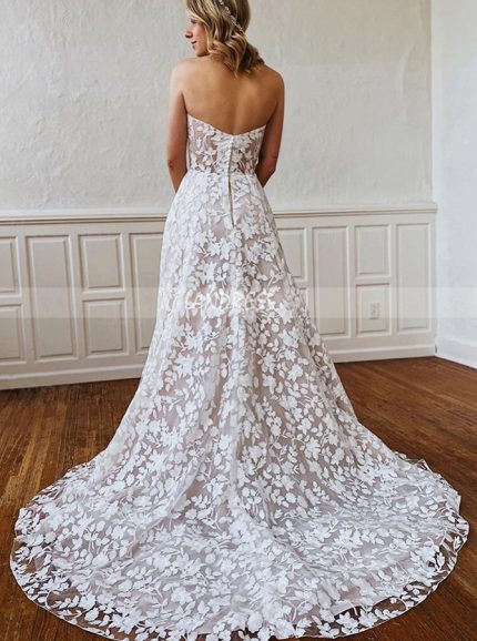 A-line Lace Wedding Drss,Boho Strapless Bridal Dress - Landress.co.uk