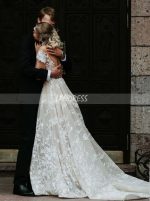 A-line Lace Wedding Dress with Cap Sleeves,Elegant Wedding Dress,12302