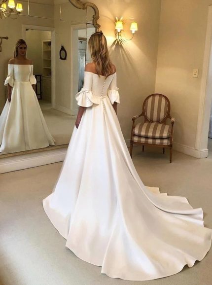 A-line Off the Shoulder Wedding Dress with Pockets,12281