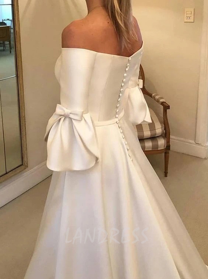 A-line Off the Shoulder Wedding Dress with Pockets,12281