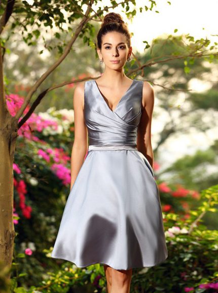 A-line Pleated Bridesmaid Dresses,Short V-neck Bridesmaid Dress,11372
