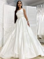 A-line Satin Wedding Dress,Simple Bridal Gown,12213