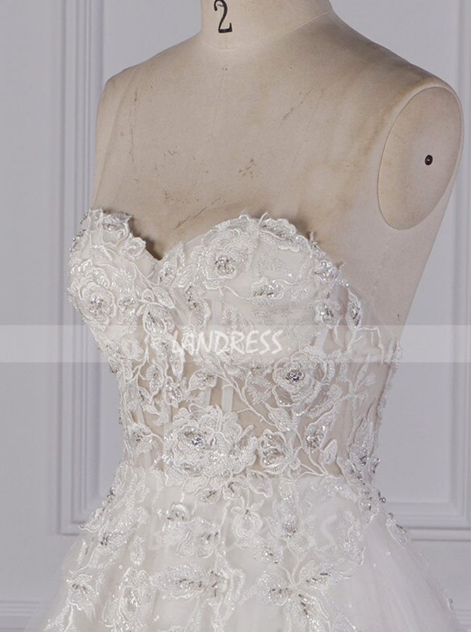 A-line Strapless Wedding Dresses,Sparkly Wedding Dress,12081
