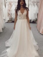 A-line V-neck Wedding Dress,Simple Garden Bridal Dress,12216