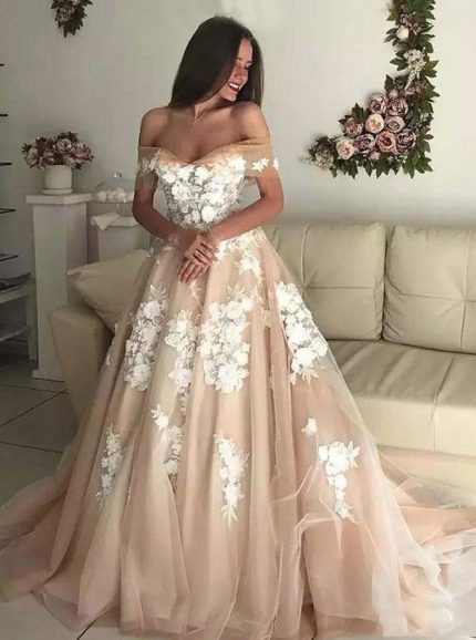 A-line Wedding Dresses,Chic Bridal Dress Off the Shoulder,Champagne Bridal Dress,11147 (11147)