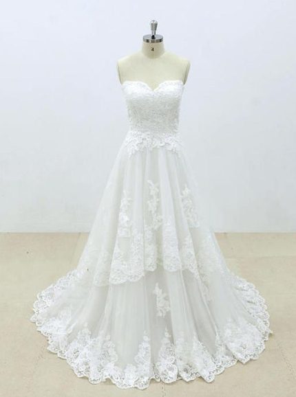 A-line Wedding Dresses,Strapless Bridal Dresses,Lace Wedding Dress,11300