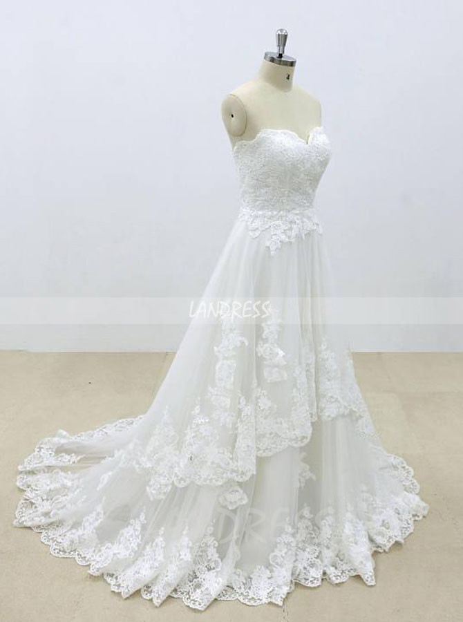 A-line Wedding Dresses,Strapless Bridal Dresses,Lace Wedding Dress,11300