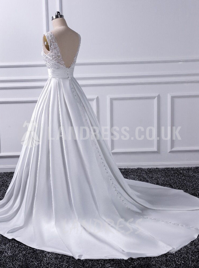A-line Wedding Dress,Satin Bridal Dress,Elegant Bridal Dress with Train,11158