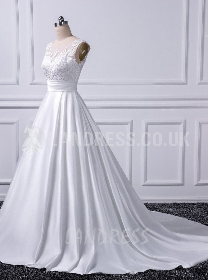 A-line Wedding Dress,Satin Bridal Dress,Elegant Bridal Dress with Train,11158