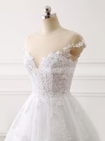 A-line Wedding Dress with Cap Sleeves,Lace Bridal Dress,11692