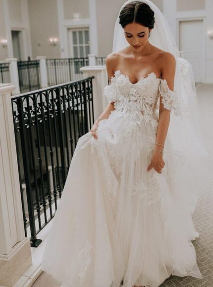 A-line Wedding Dress with Off the Shoulder Neckline,Princess Bridal Gown,12194