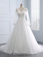 A-line Wedding Dress with Sleeves,Elegant Tulle Wedding Dress,11707