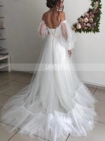 A-line Wedding Dress with Sleeves,Off the Shoulder Tulle Bridal Dress,12192