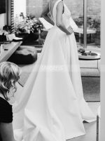 A-line Wedding Dress with Slit,Satin Wedding Dress with Pockets,12061