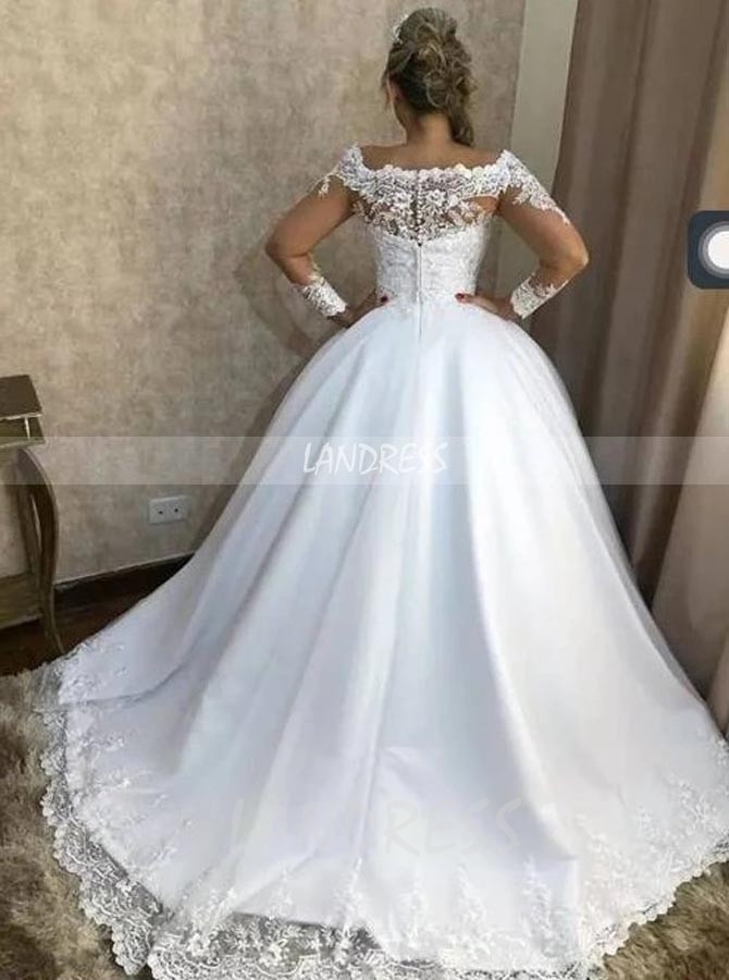Ball Gown Wedding Dress with Long Sleeves,Classic Off the Shoulder Bridal Gown,12197