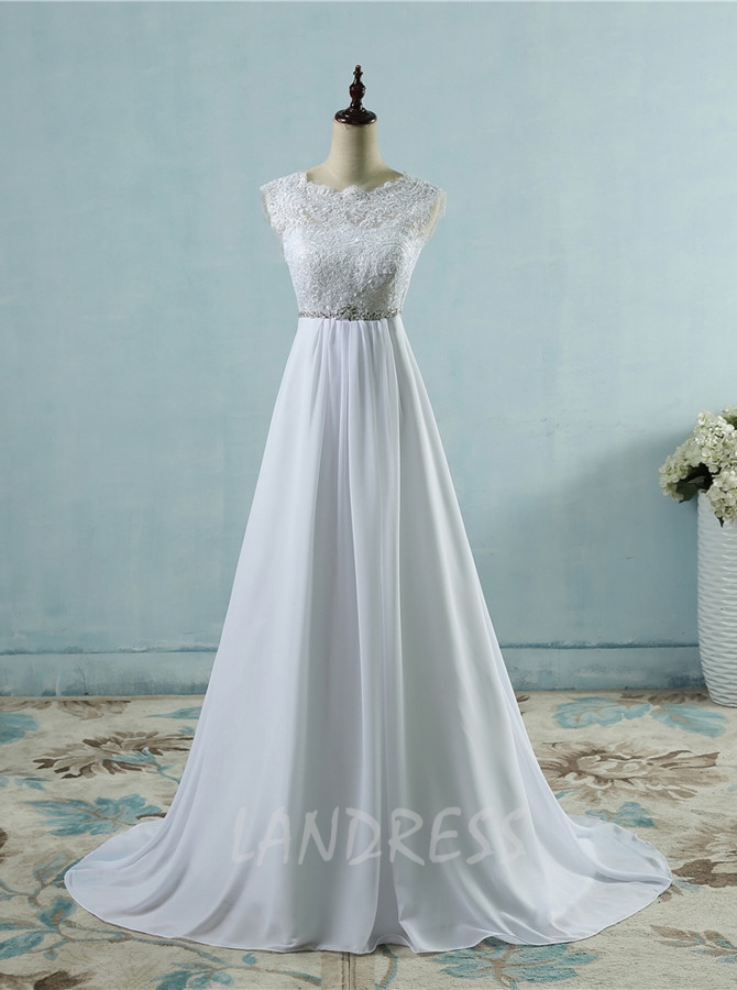 Beach Wedding Dress with Chiffon Skirt,Romantic Bridal Dress,Casual Wedding Dress,11155