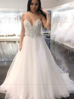 Beaded Wedding Dresses,Tulle Wedding Dress,Spaghetti Straps Bridal Dress,11305