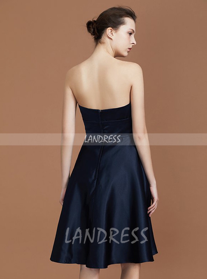 Black Bridesmaid Dresses,Knee Length Bridesmaid Dress,Satin Bridesmaid Dress,11328