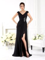 Black Mother Dress with Slit,Chiffon Mother of the Bride Dress,11738