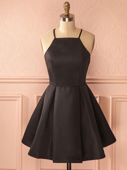 Black Satin Homecoming Dresses,Modest Cocktail Dress,11521