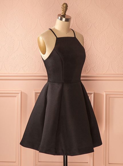 Black Satin Homecoming Dresses,Modest Cocktail Dress,11521