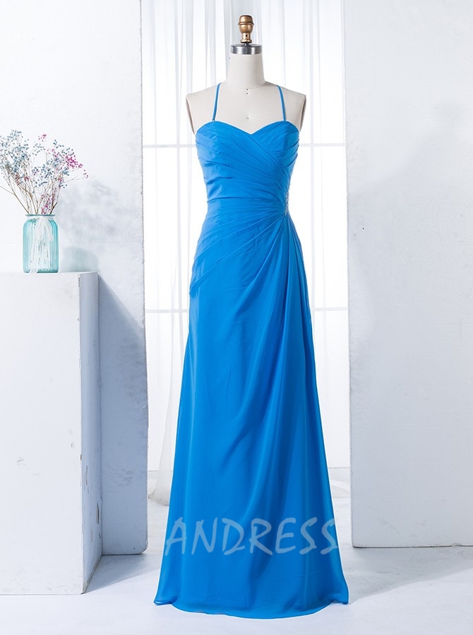 Blue Bridesmaid Dresses with Spaghetti Straps,Lace Up Bridesmaid Dress,00322