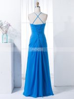 Blue Bridesmaid Dresses with Spaghetti Straps,Lace Up Bridesmaid Dress,00322
