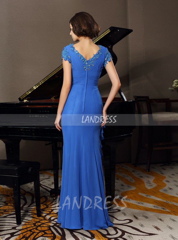 Blue Mermaid Mother of the Bride Dress with Short Sleeves,Chiffon Mother Dress,11729