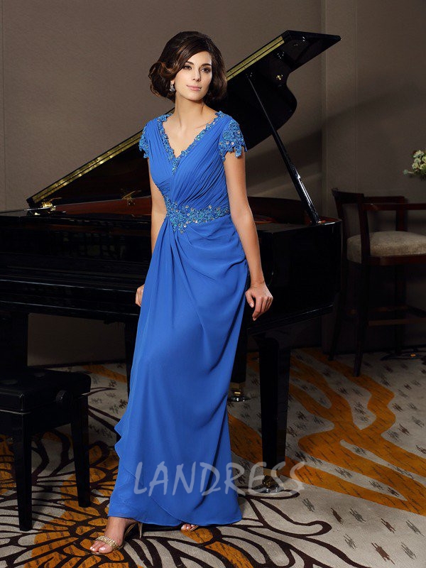 Blue Mermaid Mother of the Bride Dress with Short Sleeves,Chiffon Mother Dress,11729