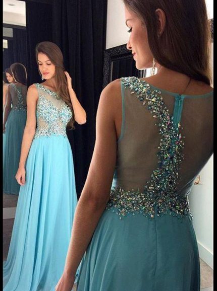 Blue Prom Dresses,Stunning Prom Dress for Teens,Beaded Evening Dresses,11227