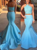 Blue Two Piece Prom Dresses,Mermaid Prom Dresses,Fitted Prom Dress,11228