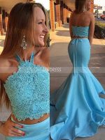 Blue Two Piece Prom Dresses,Mermaid Prom Dresses,Fitted Prom Dress,11228