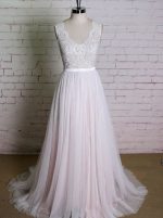 Blush A-line Wedding Dresses,Lace and Tulle Wedding Dress,11612